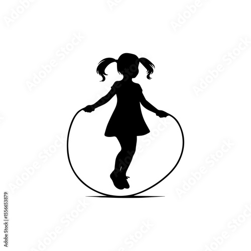 Girl with pigtails jumping rope