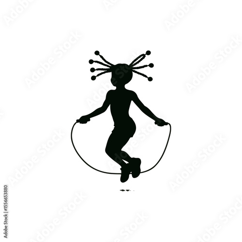 Girl with pigtails jumping rope