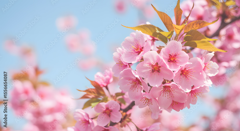 Obraz premium Delicate Pink Cherry Blossoms in Springtime Bloom cluster