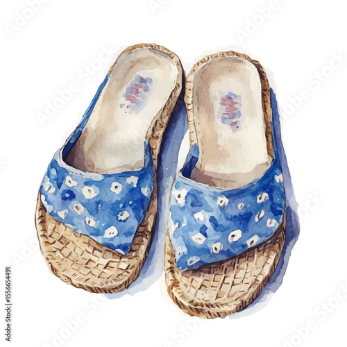 Slippers, watercolor vector, isolated on a white background.