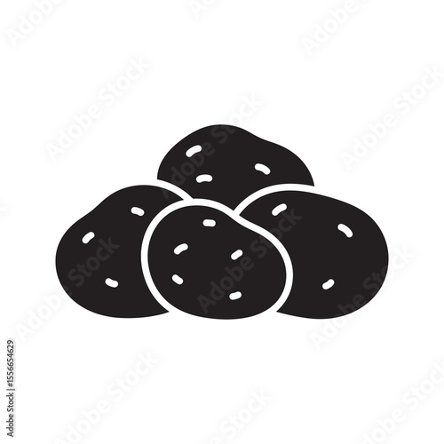 Solid glyph vector icon of a pile of raw potatoes representing a root vegetable food for cooking and a starchy carbohydrate harvest