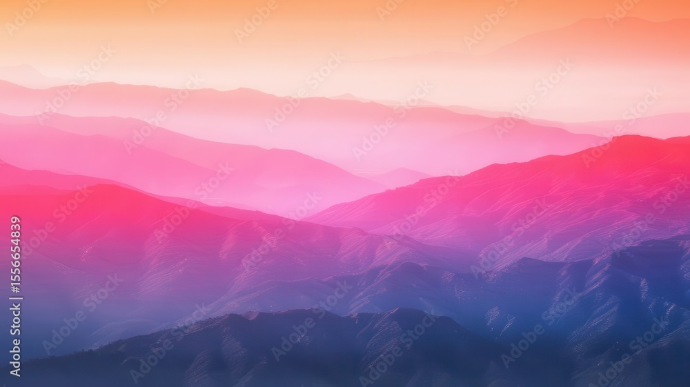 Fototapeta premium Dreamy mountain range layered with hues of peach, pink, purple, and blue