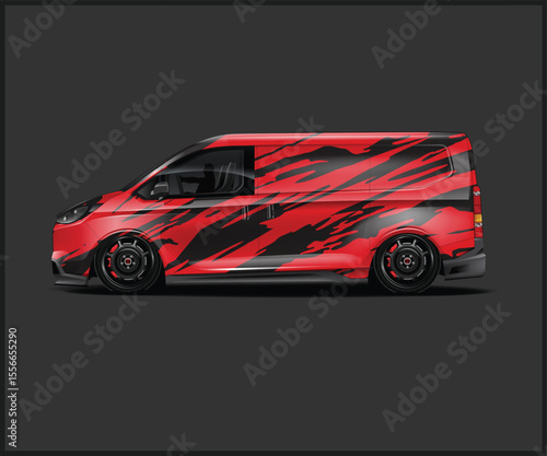 Red and Black Graphic Van Design Side view