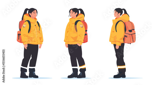 Young Woman Firefighter Vector Illustration