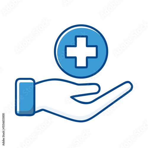 Hand Holding a Medical Cross Care Icon in a Modern Graphic Style