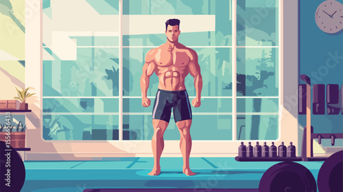 Modern Fitness Center Vector Illustration with Diverse People Working Out Together