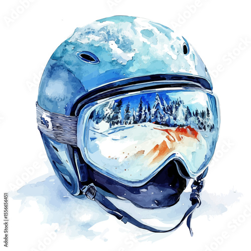 watercolor of Ski Helmet, vector, isolated on a white background.