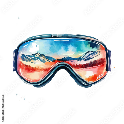 Ski Goggles, watercolor painting vector, isolated on a white background.