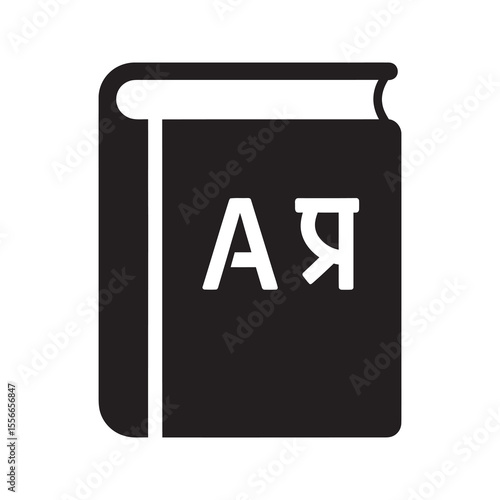 Cyrillic language book solid glyph icon for learning education and russian translation dictionary textbook for school study and communication vector