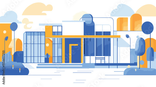 Modern Flat Vector Design of Orange and Blue Color House on White Background