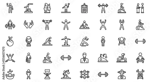 Vector Icons Set of Fitness Icons Diverse Exercise and Gym Equipment Illustrations. Vector Illustrations. EPS Editable