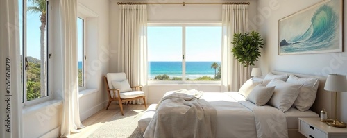 Serene California Bedroom with Ocean View Sunlit Coastal Retreat for Relaxation and Travel Inspiration