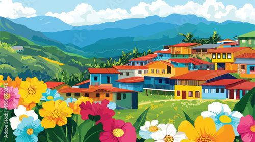 Vibrant Colombian Flower Fair Silleta with Map on Flat Surface