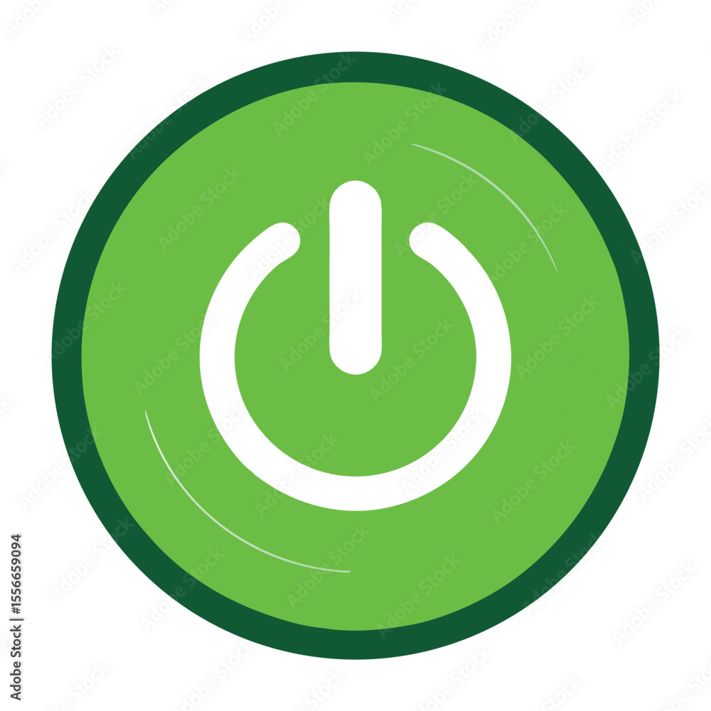 Green power button icon with a clean white background for user interface design Green power button icon with a clean white background for user interface design