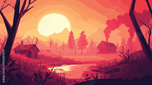 Ecological Forest Fire Damage Flat Vector Illustration