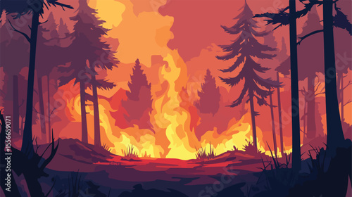 Forest Fire Disaster Environmental Flat Vector Illustration