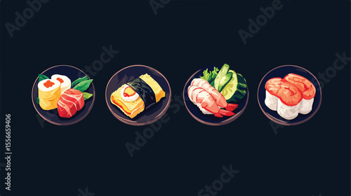 Four Chop Food Icons Flat Vector Illustration