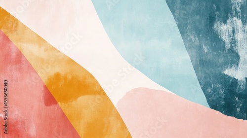 Abstract flowing shapes with textured watercolor effect in warm and cool colors