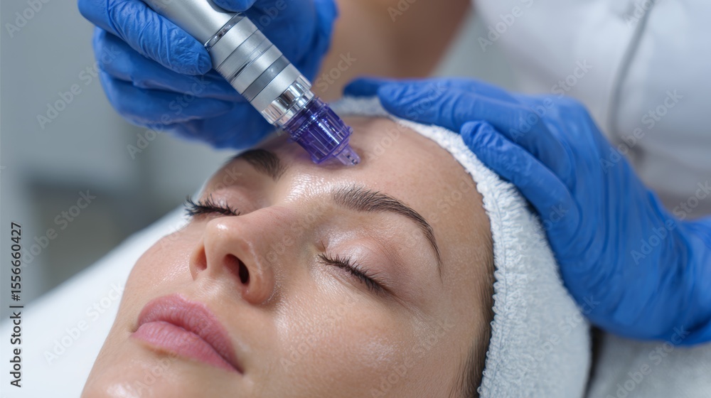 Microneedling procedure in progress at a skincare clinic for facial rejuvenation Microneedling procedure in progress at a skincare clinic for facial rejuvenation