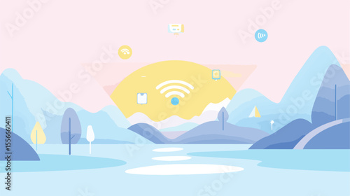 Flat Vector Illustration of Free WiFi Onboard Concept