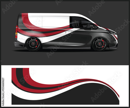 Van Wrap Design with Red and Black Graphics
