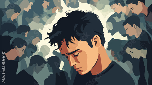 Frustrated Depressed Person in Flat Vector Illustration