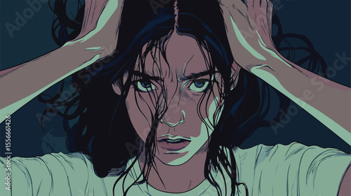 Frustrated Woman with Depression Flat Vector Illustration