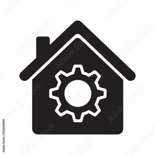 Home maintenance solid glyph icon with house and gear for property repair service real estate management and building renovation settings vector