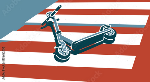 Scooter lying in the middle of a pedestrian crosswalk, blocking foot traffic  
