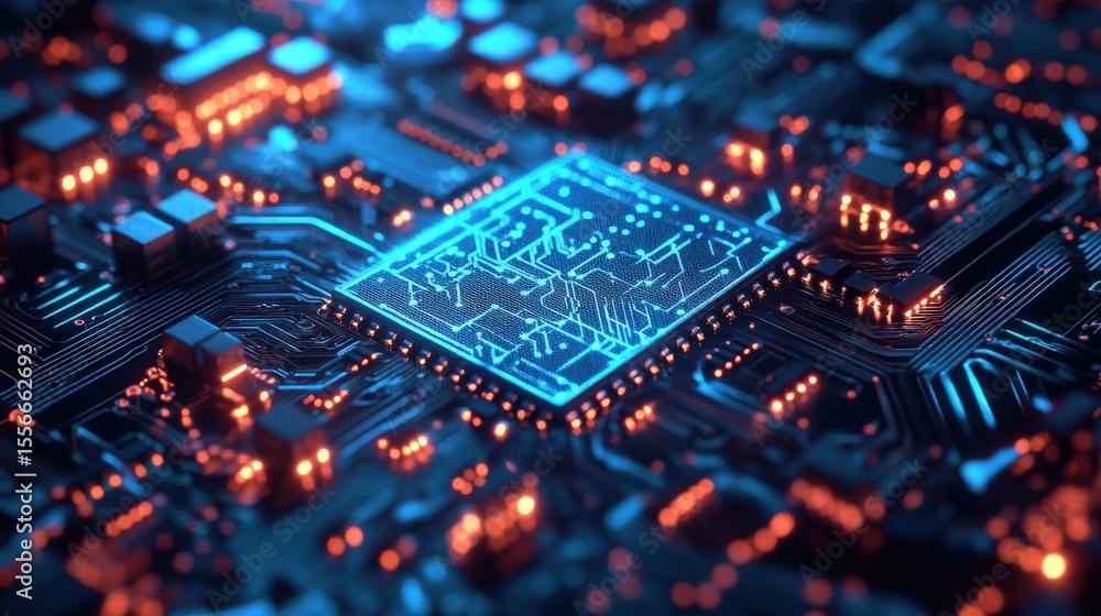 Obraz premium An Illuminated Central Processing Unit On A Printed Circuit Board