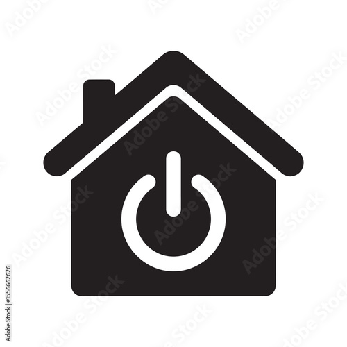 Smart home solid glyph icon with power button symbol for home automation technology and internet of things control system for modern house vector