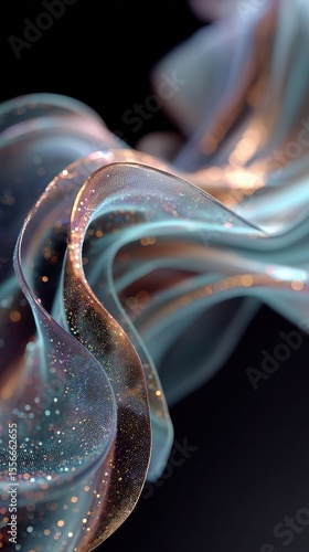 Long, flowing piece of fabric with glittery beads on it. isolated-3d-background
