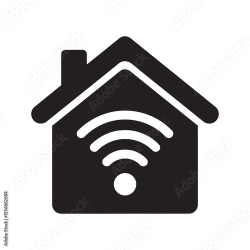 Smart home wifi solid glyph icon for wireless connectivity and internet access in a modern house automation technology and network system vector