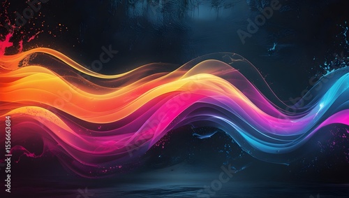 Grainy gradient background orange blue magenta pink abstract glowing color flow wave black dark backdrop