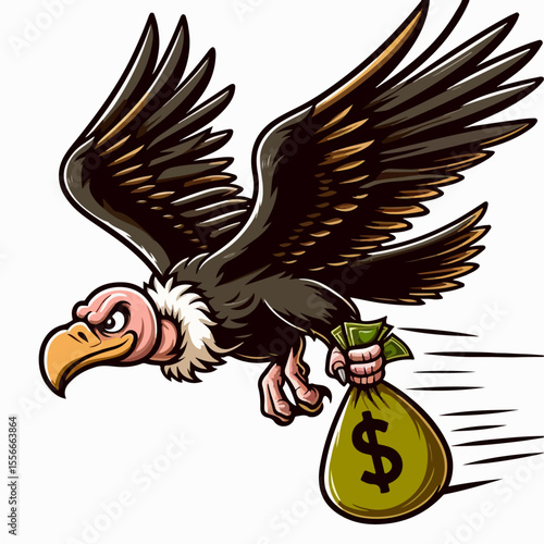vector illustration of a vulture carrying a money bag