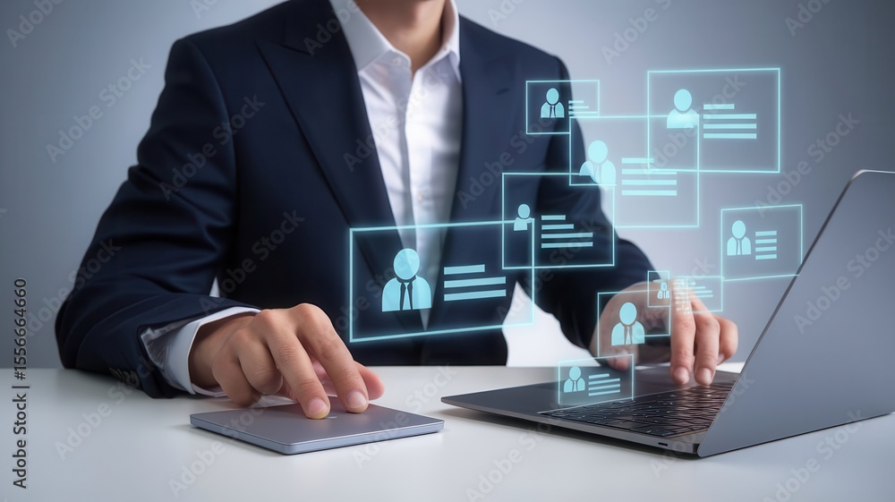 Fototapeta premium Digital human resources management concept on modern technology solutions