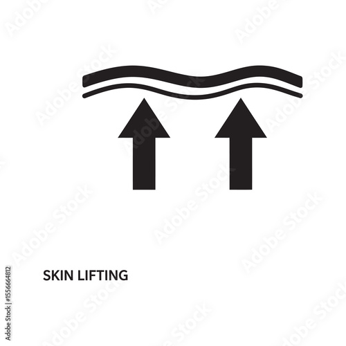 Skin lifting effect solid glyph icon with upward arrows showing anti aging and firming treatment result for cosmetic and dermatology product vector