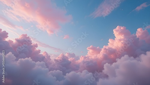 Soft pastel sky background with pink clouds and dreamy atmosphere, ideal for fantasy themes