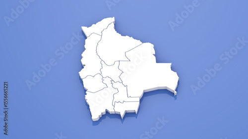 Bolivia Map with State Borders on Blue Background. 3D Render.