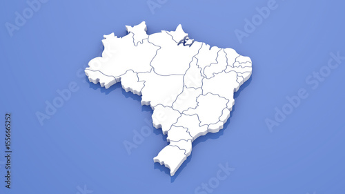 Fotografía Brazil Map with State Borders on Blue Background. 3D Render.