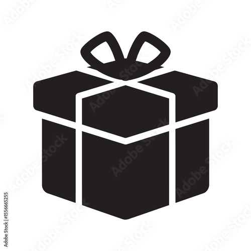 Gift box solid glyph icon for celebration and special occasion surprise present with ribbon for birthday holiday or loyalty program reward vector