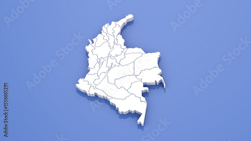 Colombia Map with State Borders on Blue Background. 3D Render.