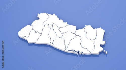 El Salvador Map with State Borders on Blue Background. 3D Render.