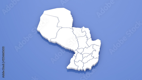Paraguay Map with State Borders on Blue Background. 3D Render.