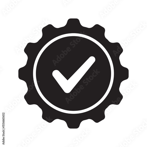 Process optimization solid glyph icon with gear and check mark for efficient system and quality control successful operation and development vector