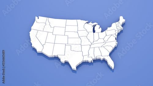United States of America Map with State Borders on Blue Background. 3D Render.