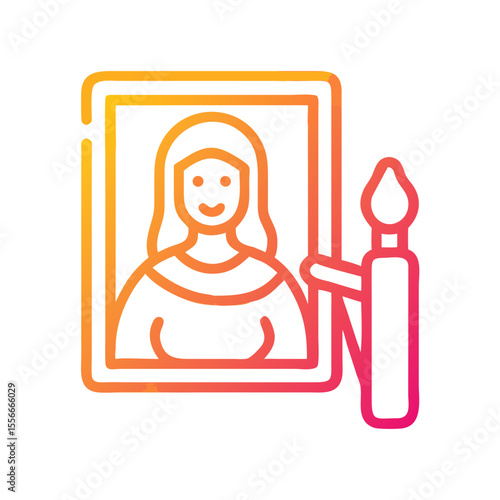 Gradient Icon Depicting Portrait and Paintbrush on Black Background for Art Concepts