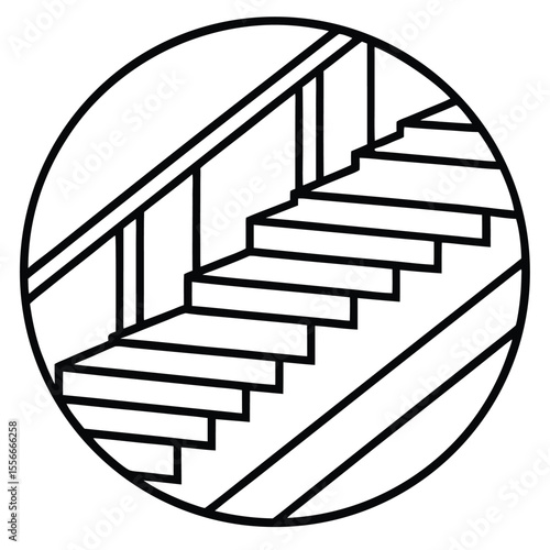 Simple black and white line art icon of stairs