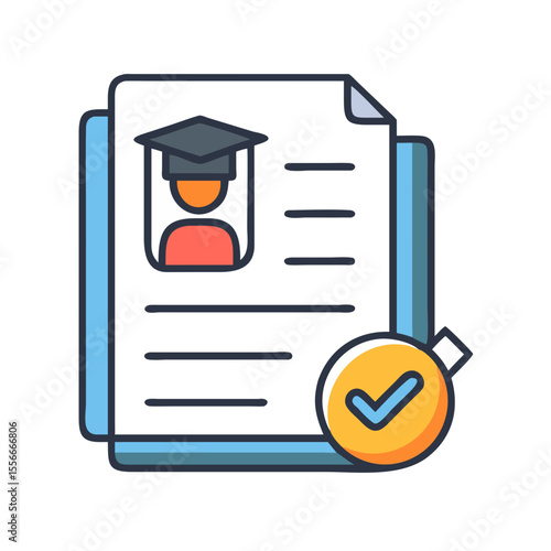 Approved Graduation Application: Flat Vector Illustration of Student Profile and Validation Checkmark
