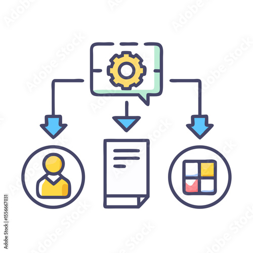 Process Management: A diagram illustrating workflow automation, document handling and user interface choices using connected design elements
